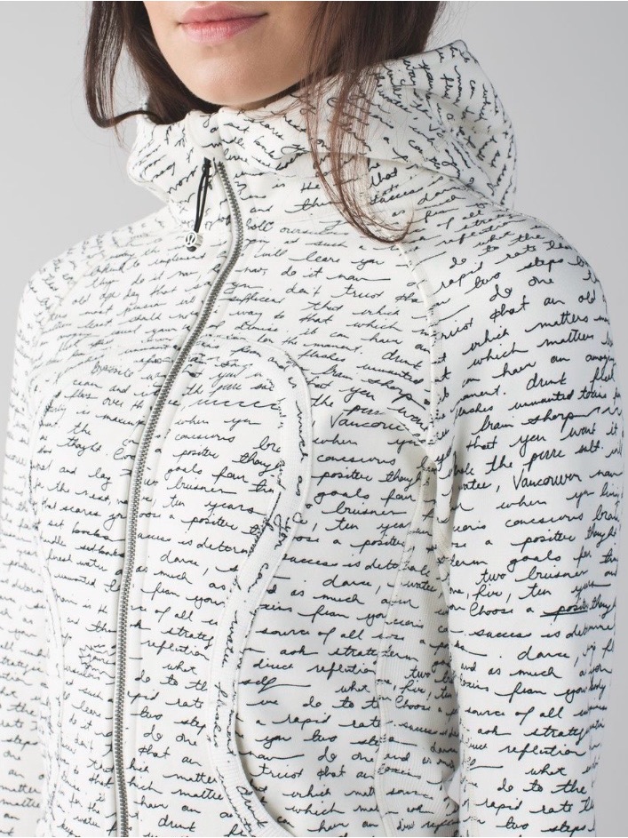Lululemon Scuba Hoodie Ii White & Black Manifesto Script Full Zip Jacket